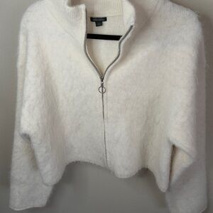 Wild Fable Fuzzy White Zip-Up Jacket